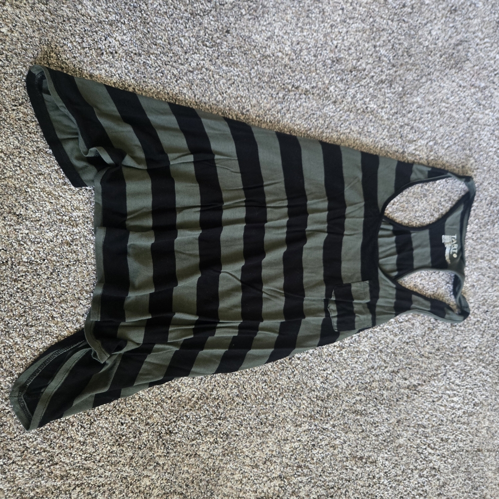 Tart Black and Olive Striped Sleeveless Top